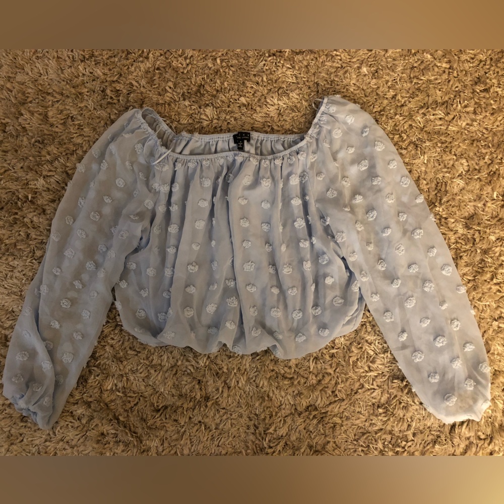 Francesca’s Blue Swiss Dot Blouse